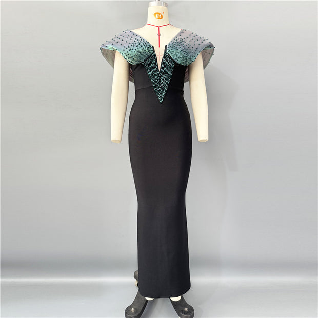 Summer New Bandage Elegant Socialite Beaded Waist Slimming Long Dress