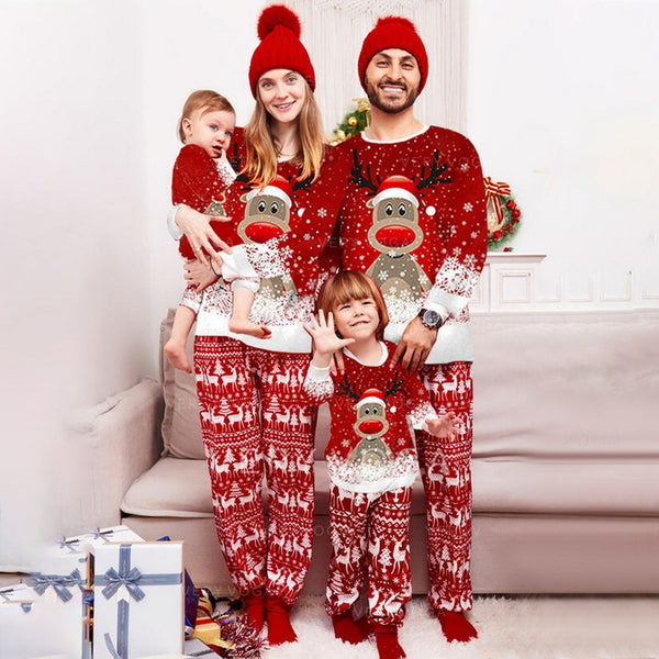 Christmas print long sleeve casual parent-child matching suit – festive family outfit