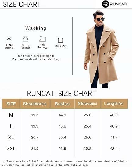 Runcati Men's Coat Regular Fit Trench Coat Long Lapel Double Breasted Wool Business Jacket Winter Peacoat