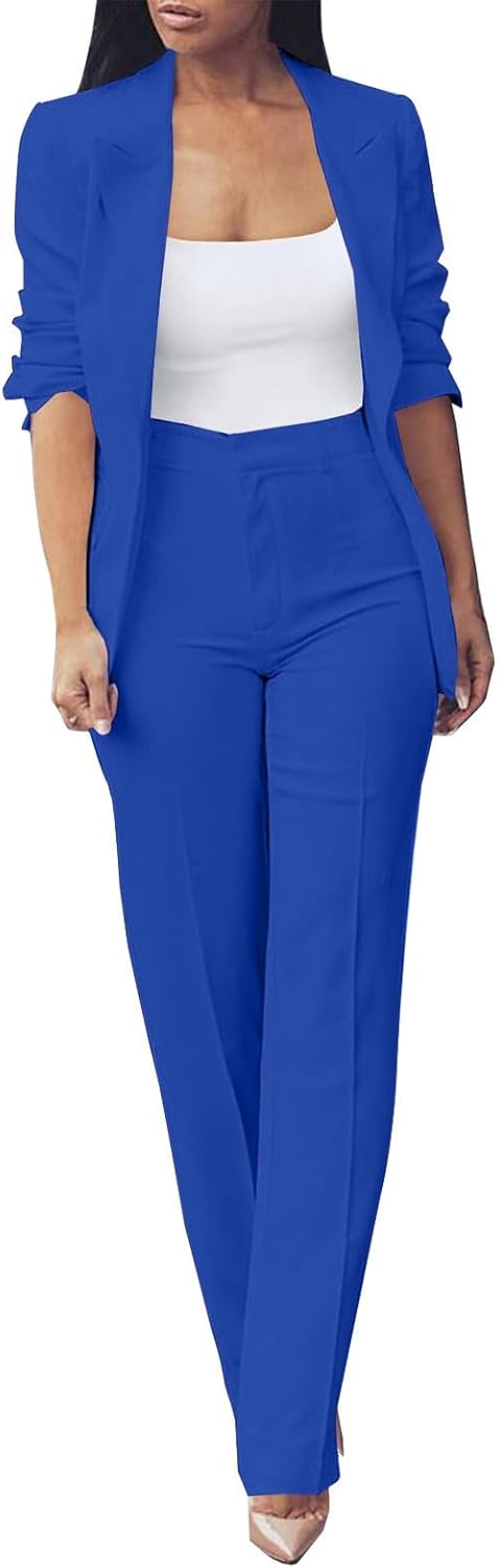 Women's Plus Size Ceremony Dress Set Two Piece Elegant Long Sleeve Business Suit Casual Oversize Complete Office Jackets and Trousers Comfy Ceremony Suit for Weddings and Parties