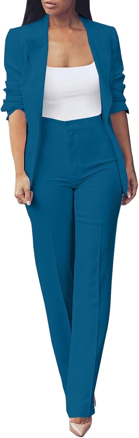 Women's Plus Size Ceremony Dress Set Two Piece Elegant Long Sleeve Business Suit Casual Oversize Complete Office Jackets and Trousers Comfy Ceremony Suit for Weddings and Parties