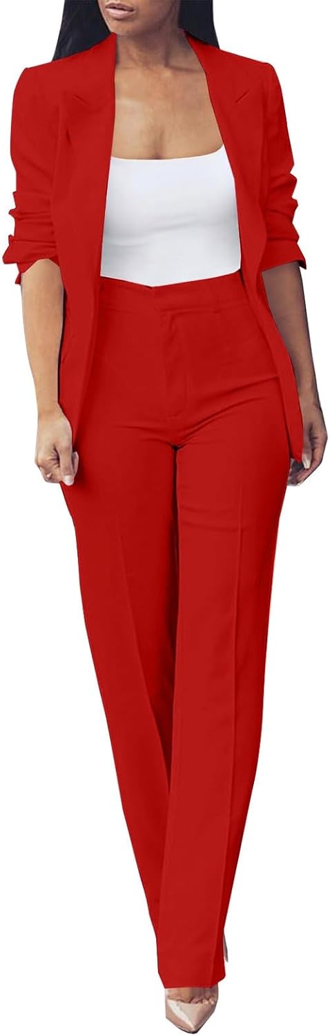 Women's Plus Size Ceremony Dress Set Two Piece Elegant Long Sleeve Business Suit Casual Oversize Complete Office Jackets and Trousers Comfy Ceremony Suit for Weddings and Parties