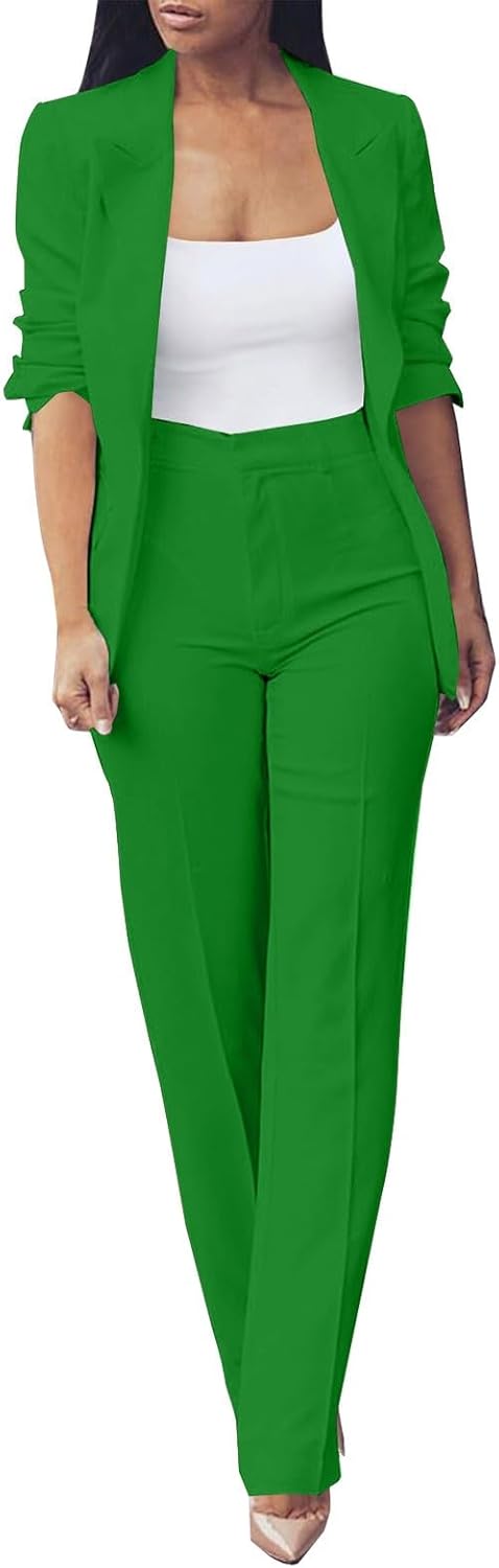 Women's Plus Size Ceremony Dress Set Two Piece Elegant Long Sleeve Business Suit Casual Oversize Complete Office Jackets and Trousers Comfy Ceremony Suit for Weddings and Parties