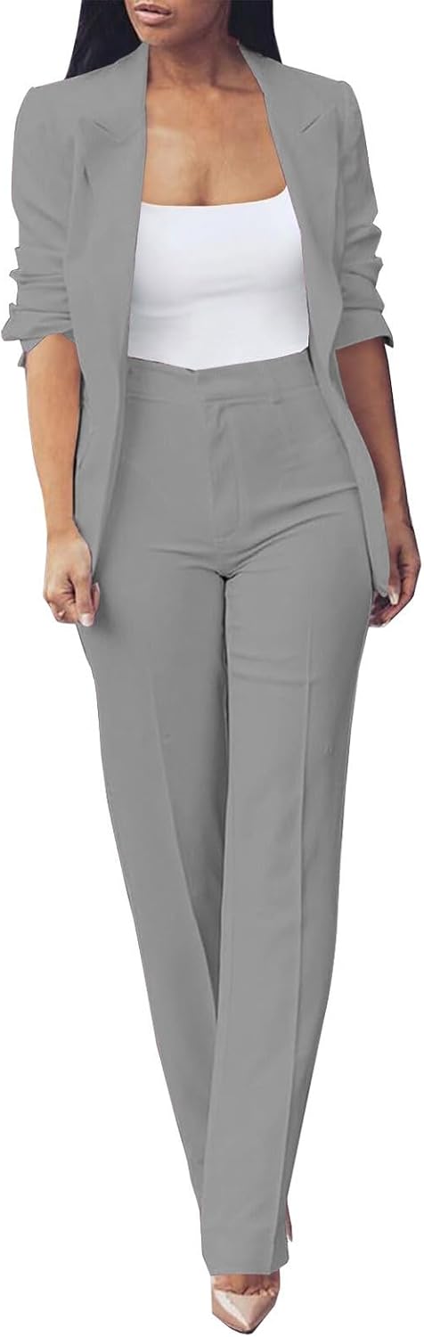 Women's Plus Size Ceremony Dress Set Two Piece Elegant Long Sleeve Business Suit Casual Oversize Complete Office Jackets and Trousers Comfy Ceremony Suit for Weddings and Parties