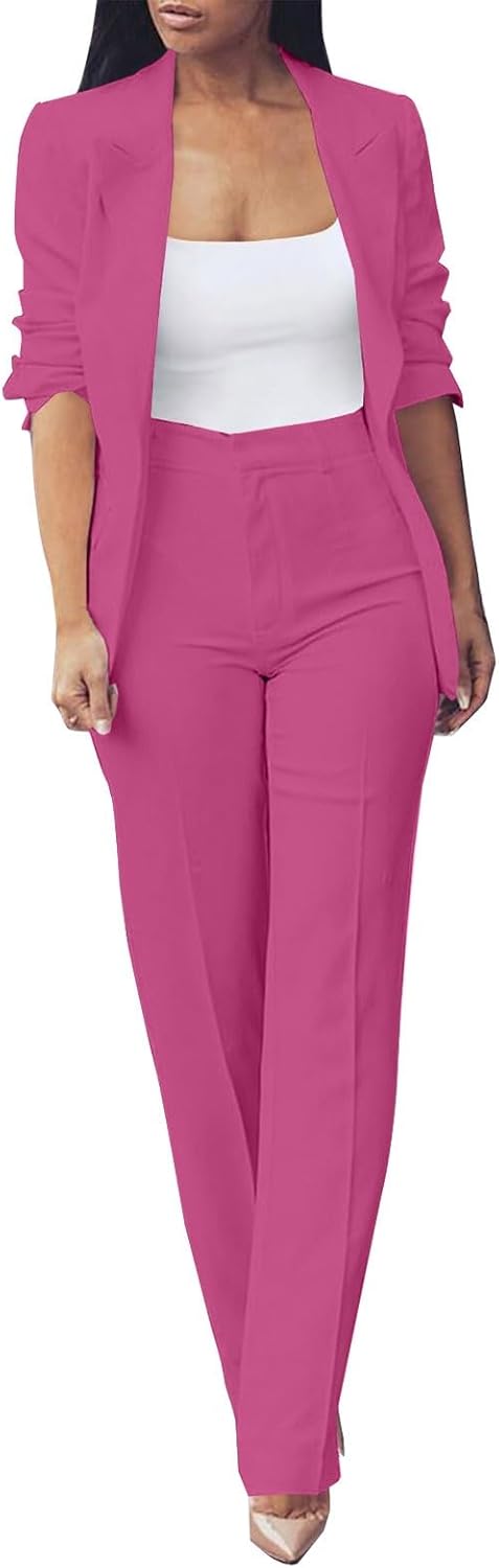 Women's Plus Size Ceremony Dress Set Two Piece Elegant Long Sleeve Business Suit Casual Oversize Complete Office Jackets and Trousers Comfy Ceremony Suit for Weddings and Parties