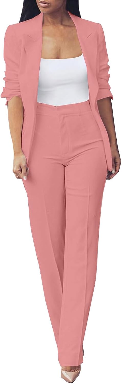 Women's Plus Size Ceremony Dress Set Two Piece Elegant Long Sleeve Business Suit Casual Oversize Complete Office Jackets and Trousers Comfy Ceremony Suit for Weddings and Parties