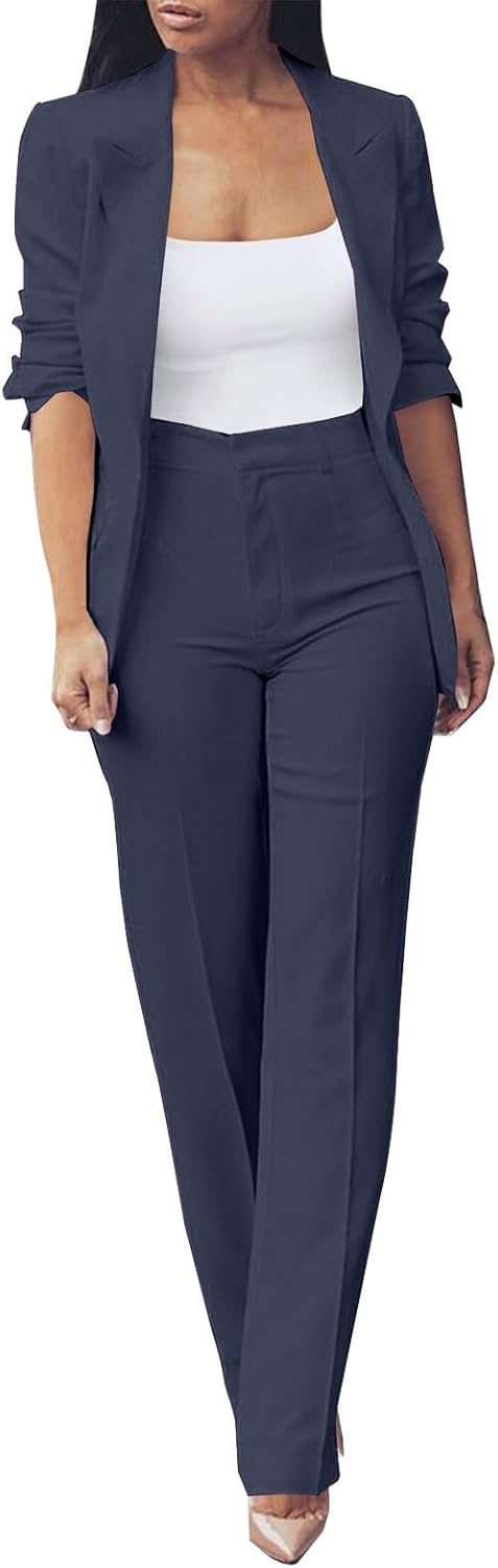 Women's Plus Size Ceremony Dress Set Two Piece Elegant Long Sleeve Business Suit Casual Oversize Complete Office Jackets and Trousers Comfy Ceremony Suit for Weddings and Parties