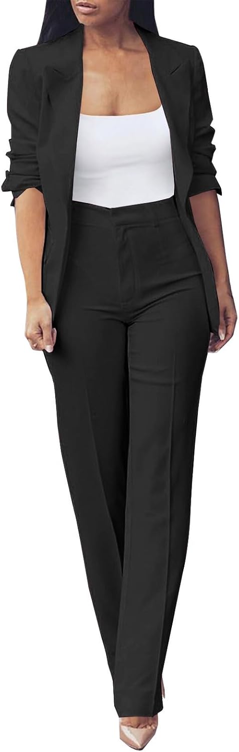 Women's Plus Size Ceremony Dress Set Two Piece Elegant Long Sleeve Business Suit Casual Oversize Complete Office Jackets and Trousers Comfy Ceremony Suit for Weddings and Parties