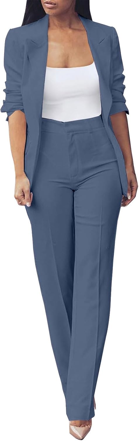 Women's Plus Size Ceremony Dress Set Two Piece Elegant Long Sleeve Business Suit Casual Oversize Complete Office Jackets and Trousers Comfy Ceremony Suit for Weddings and Parties
