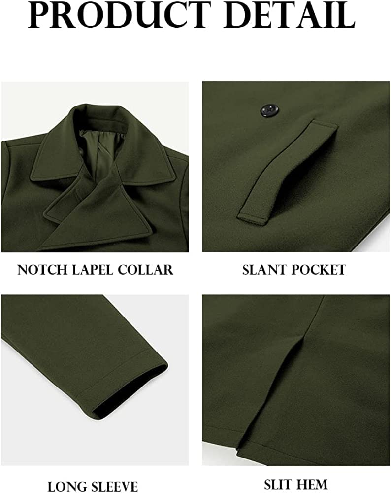 Runcati Men's Coat Regular Fit Trench Coat Long Lapel Double Breasted Wool Business Jacket Winter Peacoat