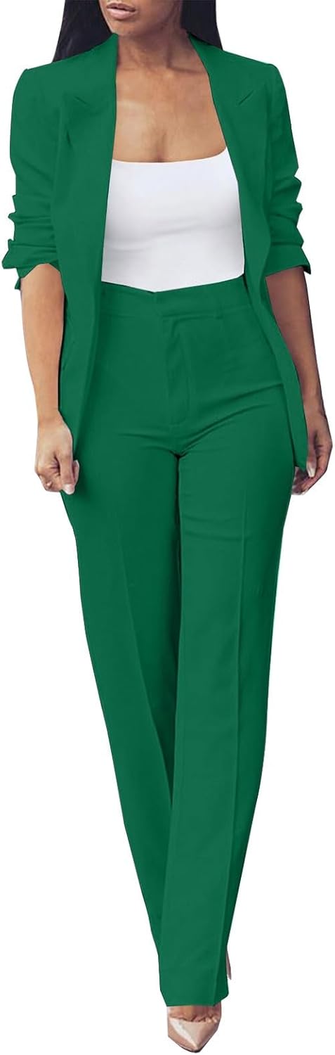 Women's Plus Size Ceremony Dress Set Two Piece Elegant Long Sleeve Business Suit Casual Oversize Complete Office Jackets and Trousers Comfy Ceremony Suit for Weddings and Parties