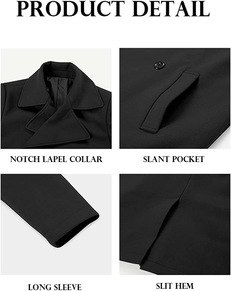 Runcati Men's Coat Regular Fit Trench Coat Long Lapel Double Breasted Wool Business Jacket Winter Peacoat