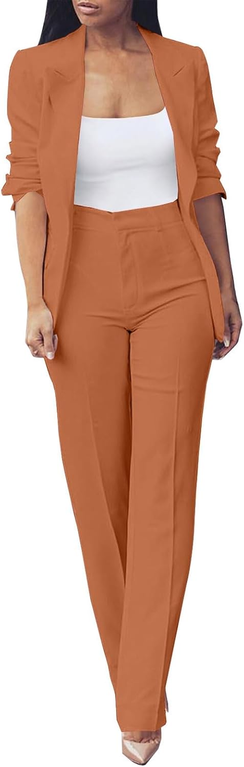 Women's Plus Size Ceremony Dress Set Two Piece Elegant Long Sleeve Business Suit Casual Oversize Complete Office Jackets and Trousers Comfy Ceremony Suit for Weddings and Parties