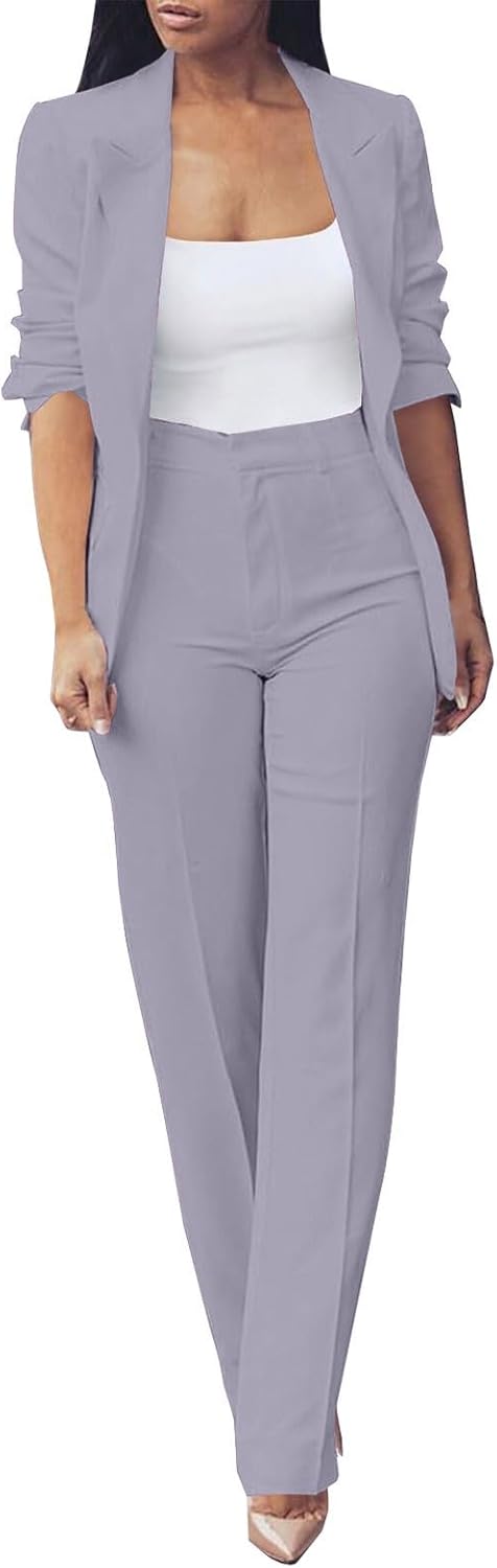 Women's Plus Size Ceremony Dress Set Two Piece Elegant Long Sleeve Business Suit Casual Oversize Complete Office Jackets and Trousers Comfy Ceremony Suit for Weddings and Parties