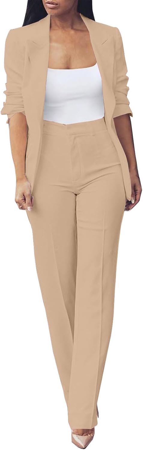 Women's Plus Size Ceremony Dress Set Two Piece Elegant Long Sleeve Business Suit Casual Oversize Complete Office Jackets and Trousers Comfy Ceremony Suit for Weddings and Parties