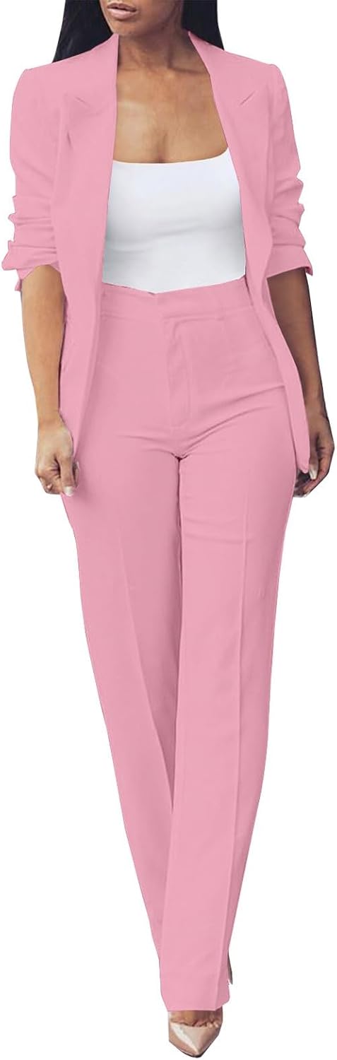 Women's Plus Size Ceremony Dress Set Two Piece Elegant Long Sleeve Business Suit Casual Oversize Complete Office Jackets and Trousers Comfy Ceremony Suit for Weddings and Parties