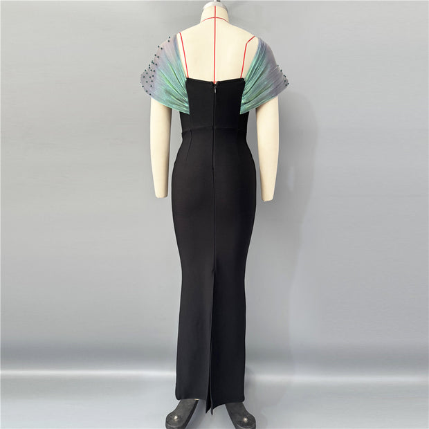 Summer New Bandage Elegant Socialite Beaded Waist Slimming Long Dress