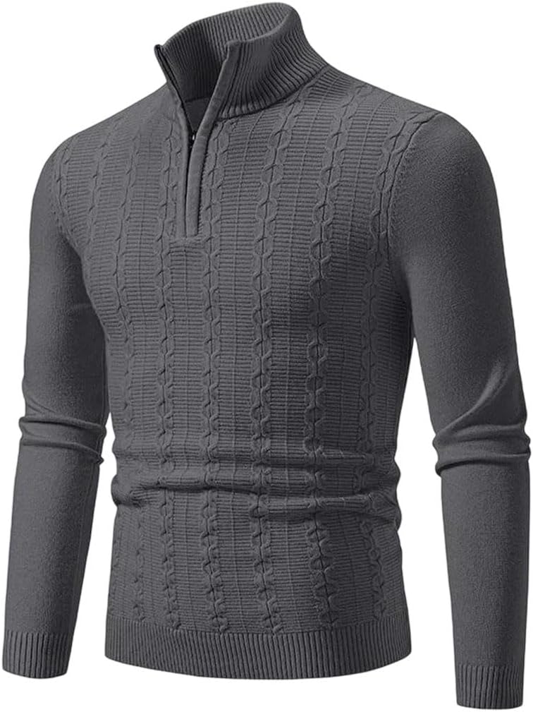 Pullover da uomo in maglia con mezza zip, maniche lunghe, slim fit, casual