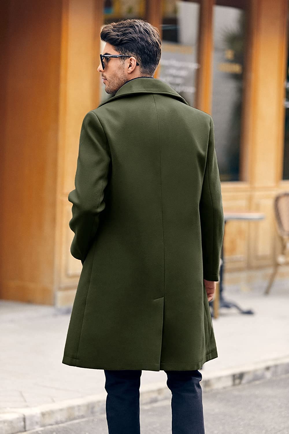 Runcati Men's Coat Regular Fit Trench Coat Long Lapel Double Breasted Wool Business Jacket Winter Peacoat