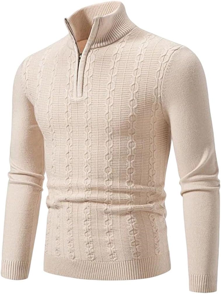 Pullover da uomo in maglia con mezza zip, maniche lunghe, slim fit, casual