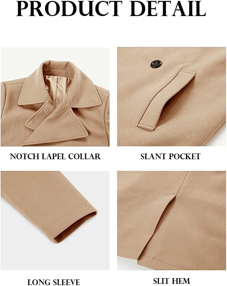 Runcati Men's Coat Regular Fit Trench Coat Long Lapel Double Breasted Wool Business Jacket Winter Peacoat