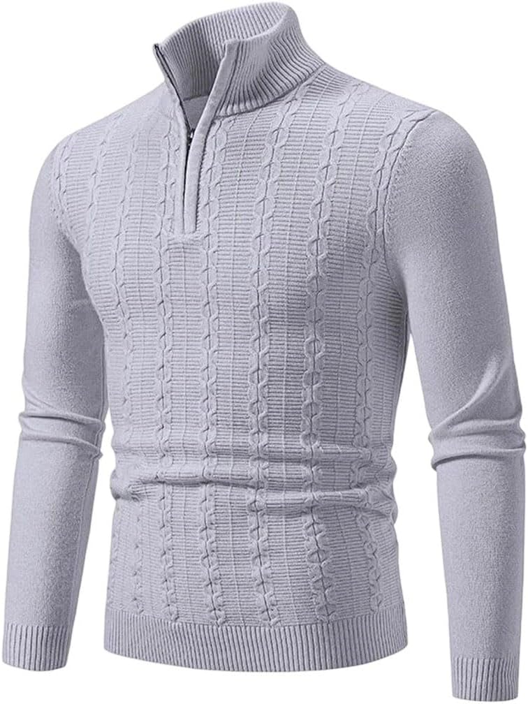 Pullover da uomo in maglia con mezza zip, maniche lunghe, slim fit, casual