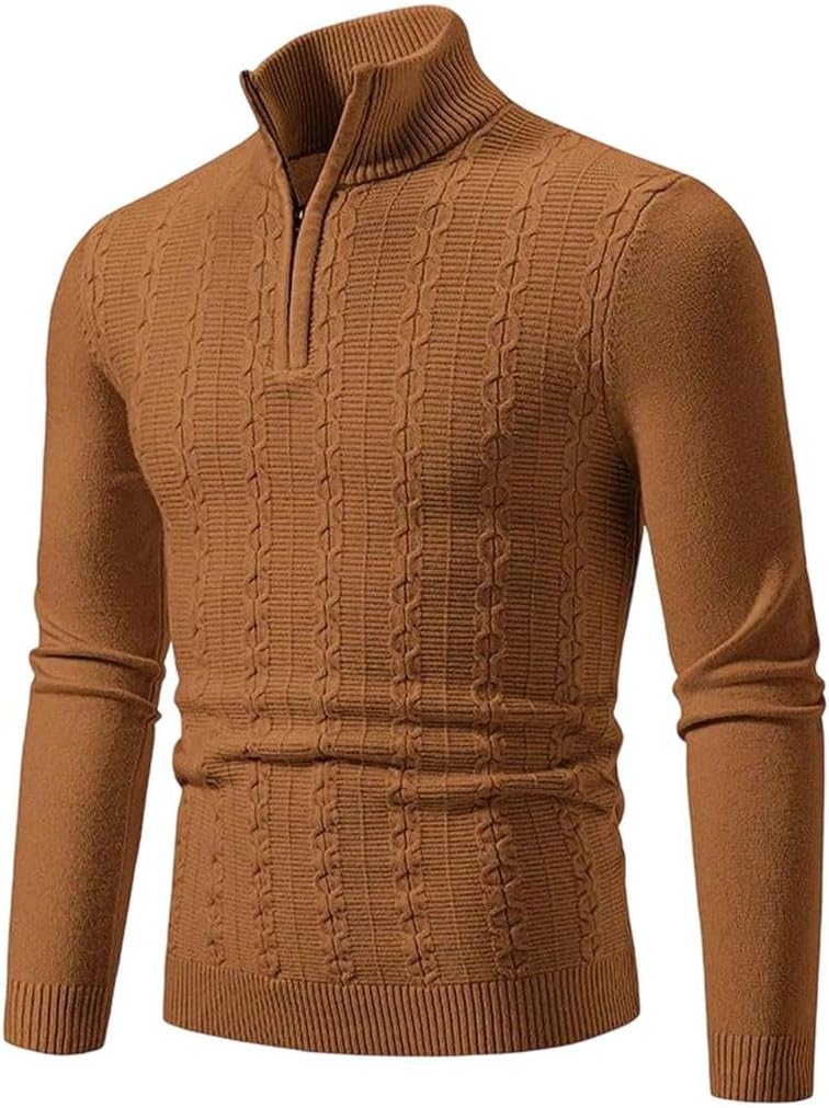 Pullover da uomo in maglia con mezza zip, maniche lunghe, slim fit, casual