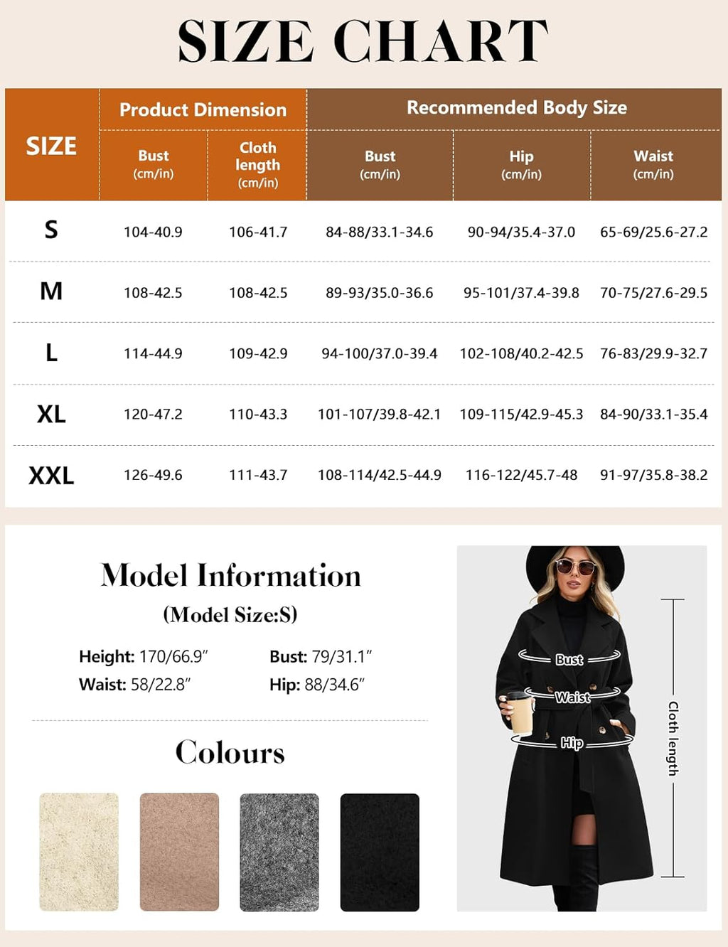 Yuson Girl Women's Winter Long Elegant Warm Coats Autumn Winter Lapel Double Breasted Classic Trench Coat with Belt and Pockets