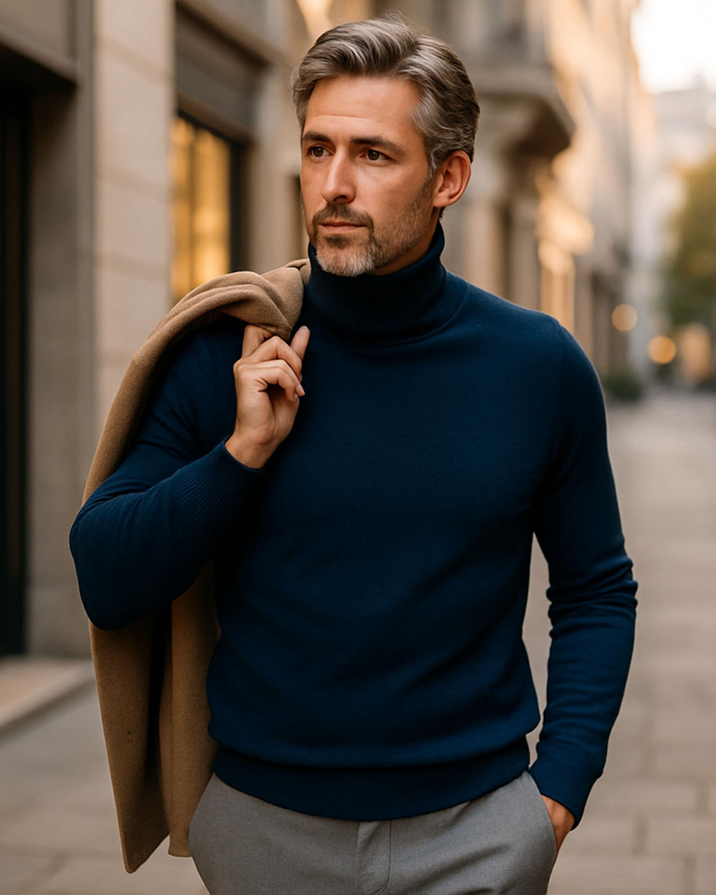 Cashmere Zone - Turtleneck Men's Winter Pullover Sweater Long Sleeve High Neck Warm Made of 5% Cashmere 25% Wool, 30% Viscose and 40% Polyamide