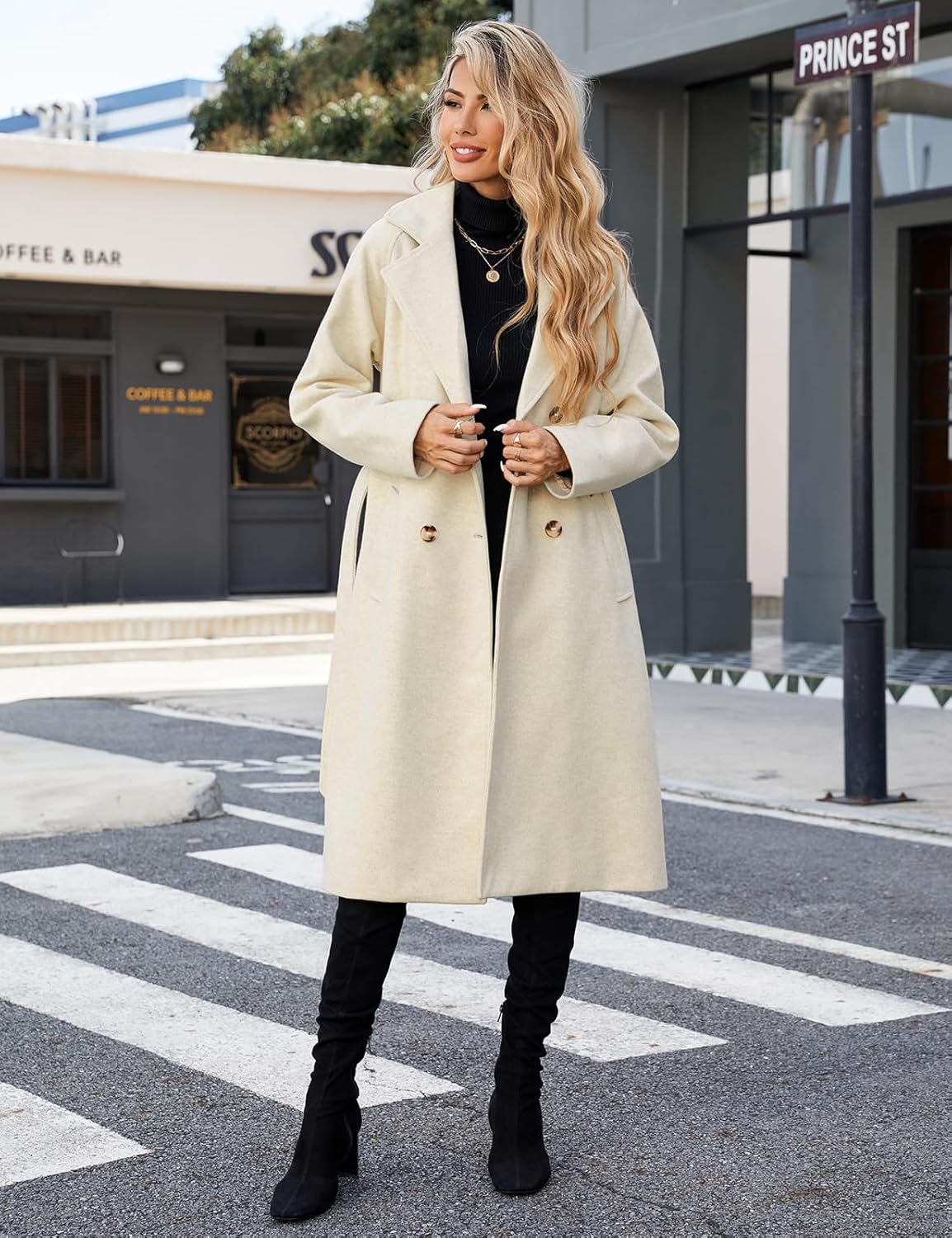 Yuson Girl Women's Winter Long Elegant Warm Coats Autumn Winter Lapel Double Breasted Classic Trench Coat with Belt and Pockets