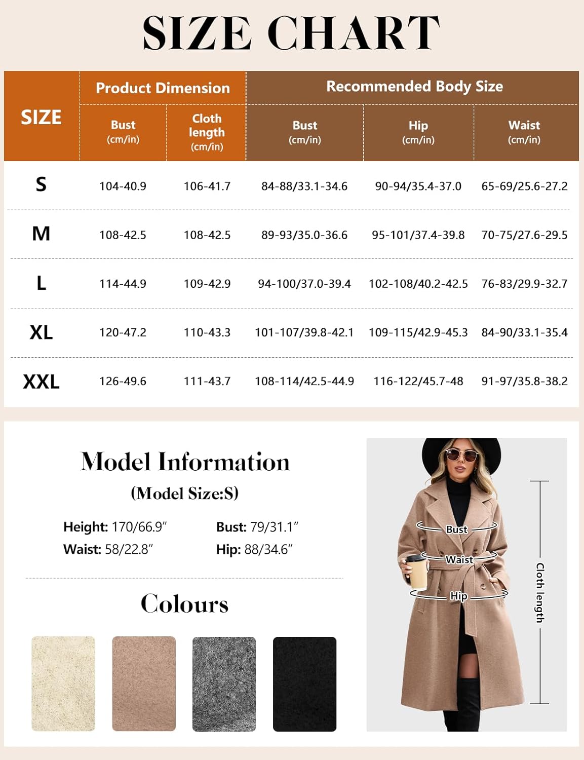Yuson Girl Women's Winter Long Elegant Warm Coats Autumn Winter Lapel Double Breasted Classic Trench Coat with Belt and Pockets