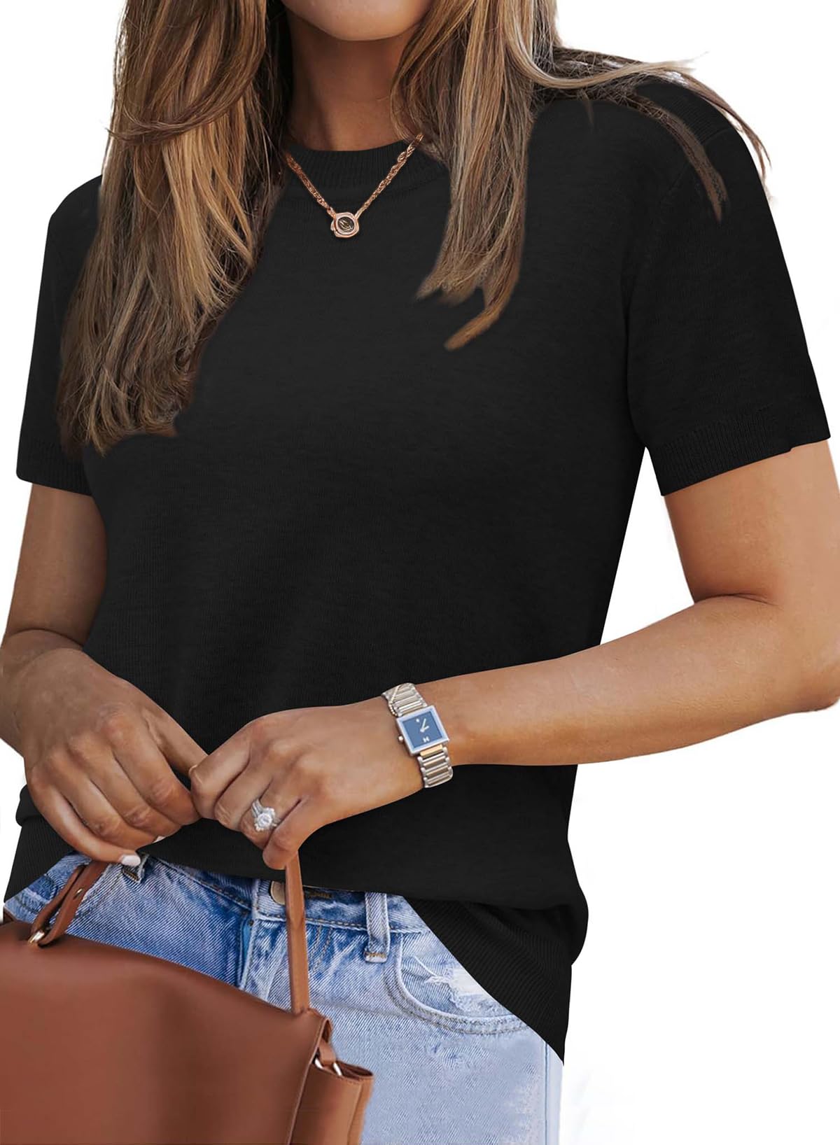 Arach&Cloz Women's Cashmere Blend Elegant Autumn Winter Warm Knitted Pullover Crew Neck Sweater Blouse Top