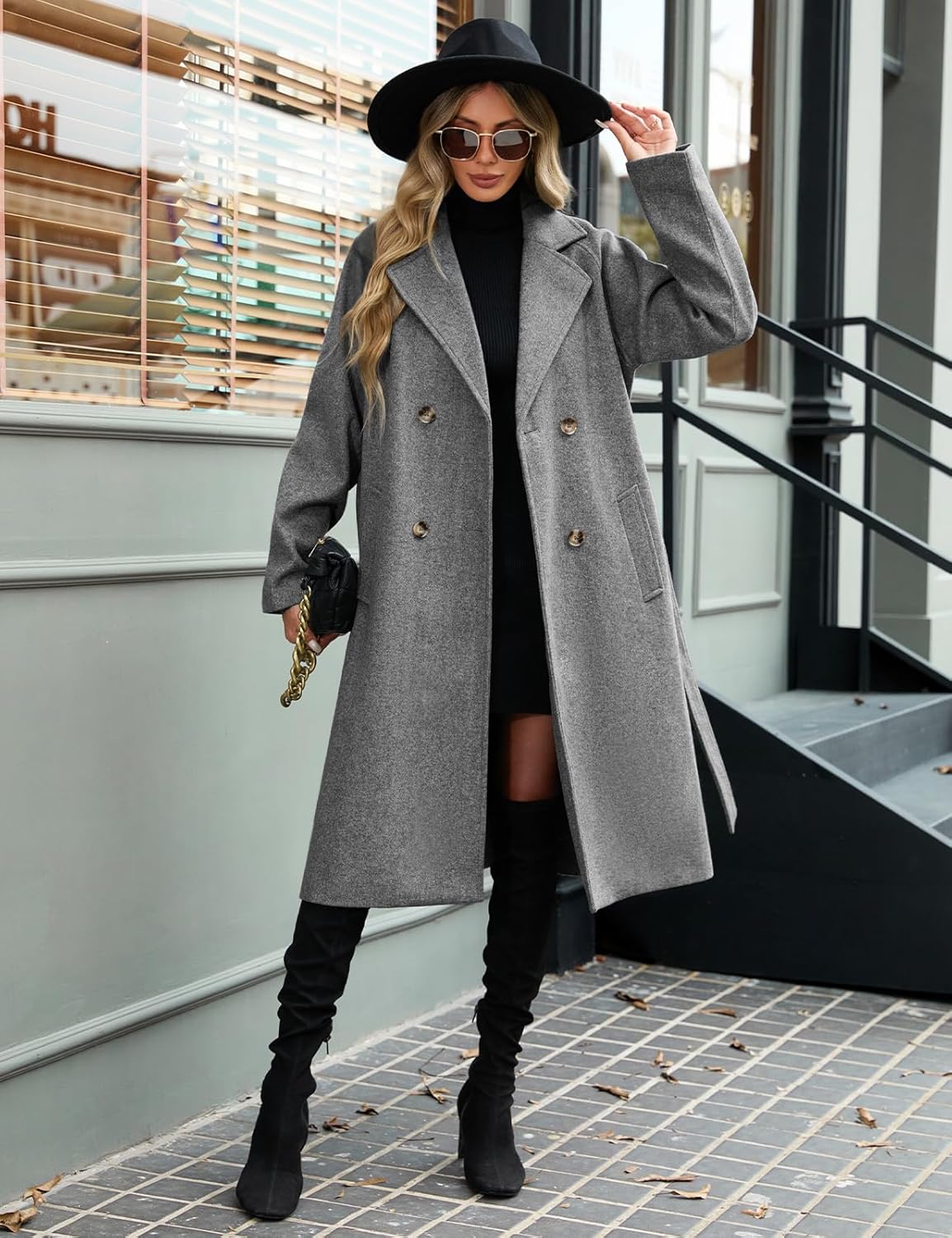 Yuson Girl Women's Winter Long Elegant Warm Coats Autumn Winter Lapel Double Breasted Classic Trench Coat with Belt and Pockets