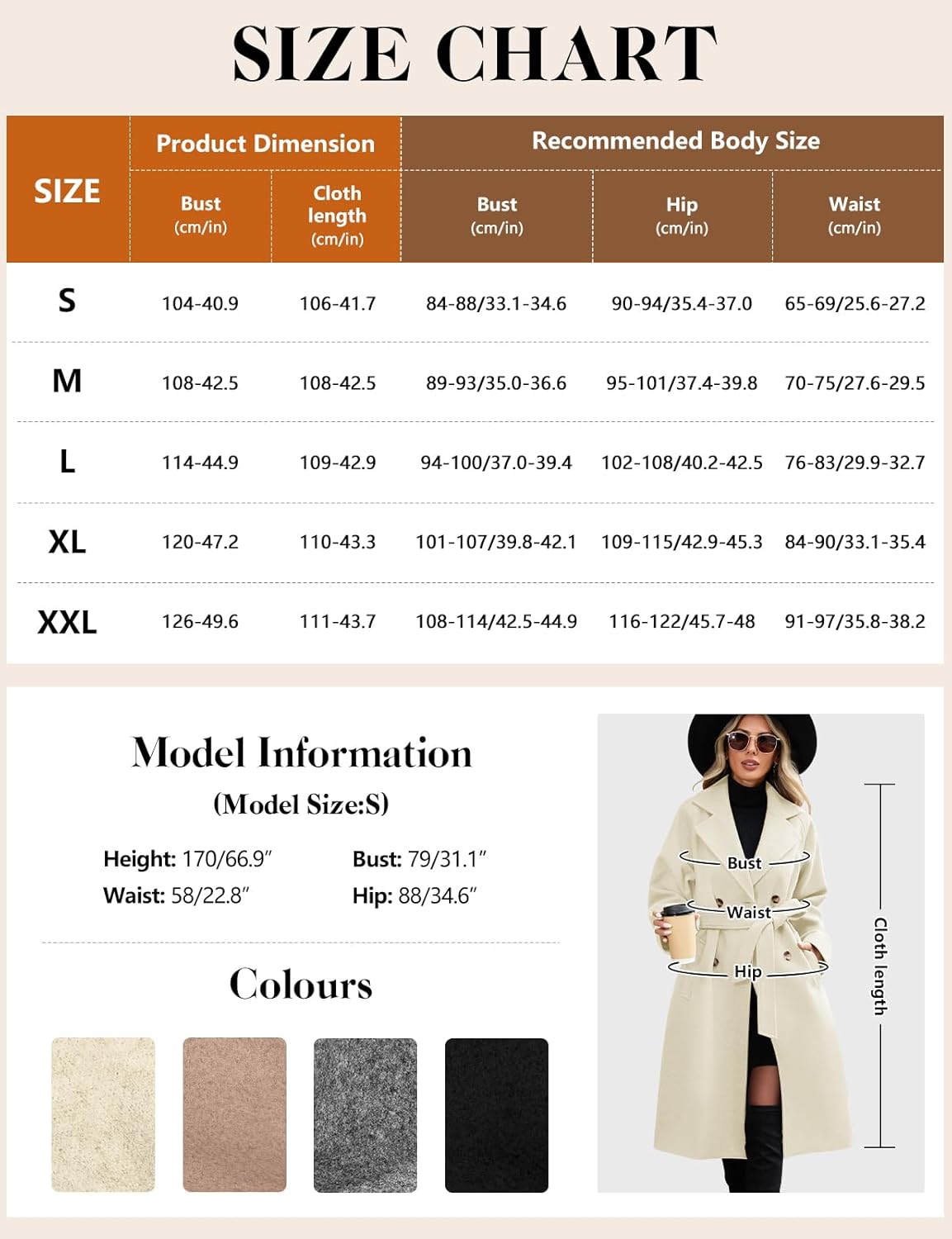 Yuson Girl Women's Winter Long Elegant Warm Coats Autumn Winter Lapel Double Breasted Classic Trench Coat with Belt and Pockets