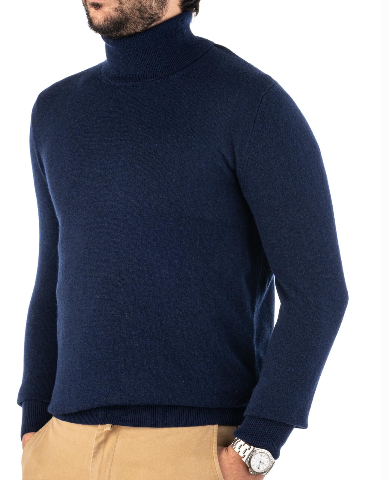 Cashmere Zone - Turtleneck Men's Winter Pullover Sweater Long Sleeve High Neck Warm Made of 5% Cashmere 25% Wool, 30% Viscose and 40% Polyamide