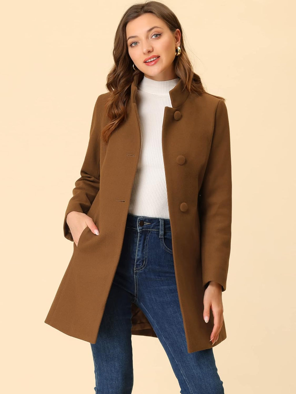 Cappotto bottonato in poliestere - women