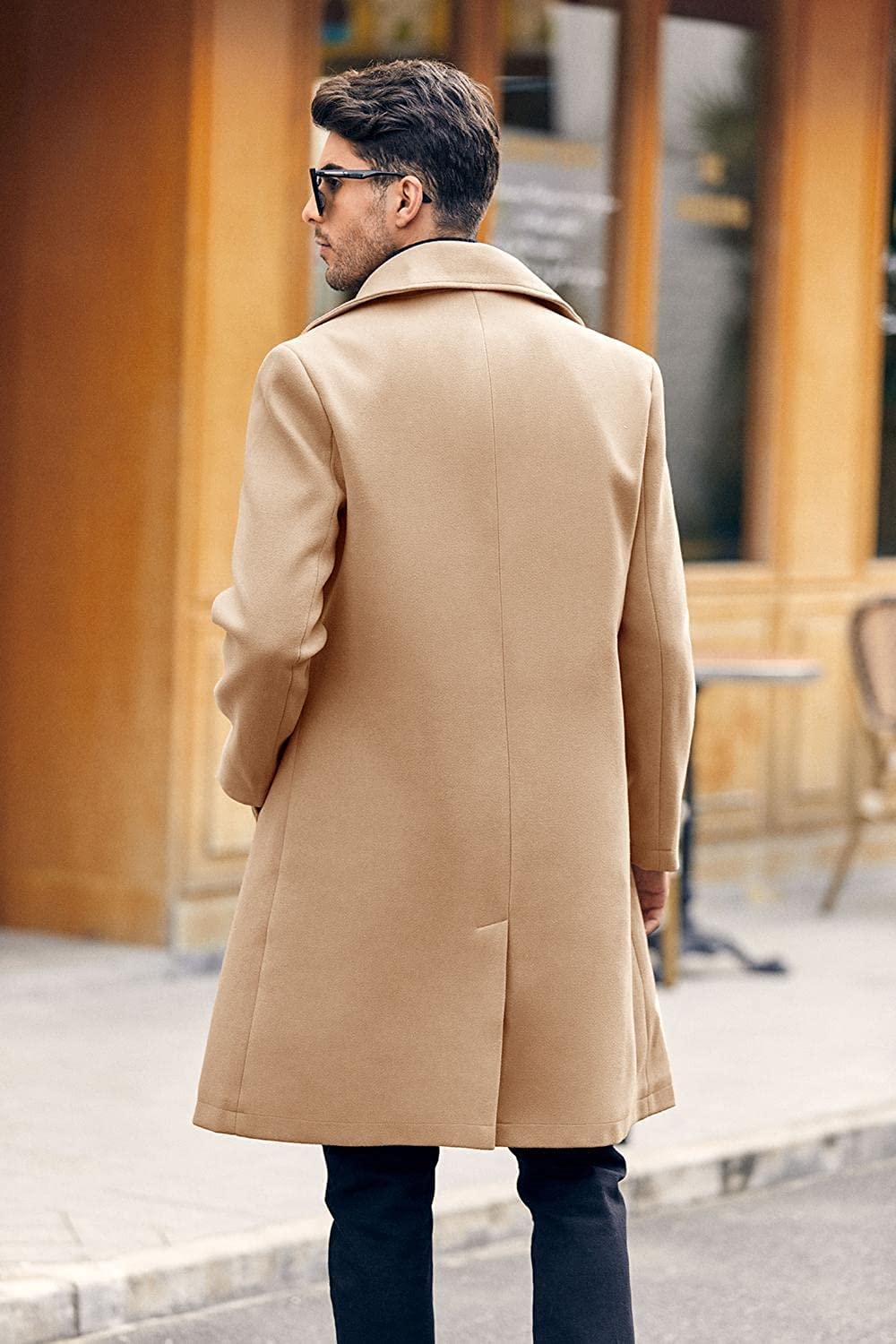 Runcati Men's Coat Regular Fit Trench Coat Long Lapel Double Breasted Wool Business Jacket Winter Peacoat