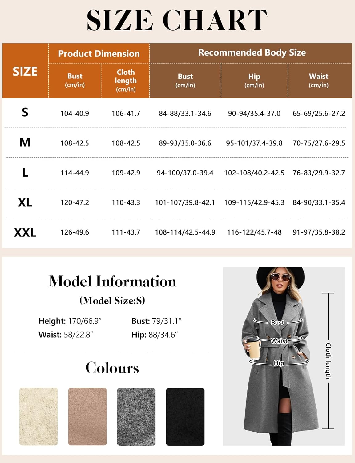 Yuson Girl Women's Winter Long Elegant Warm Coats Autumn Winter Lapel Double Breasted Classic Trench Coat with Belt and Pockets