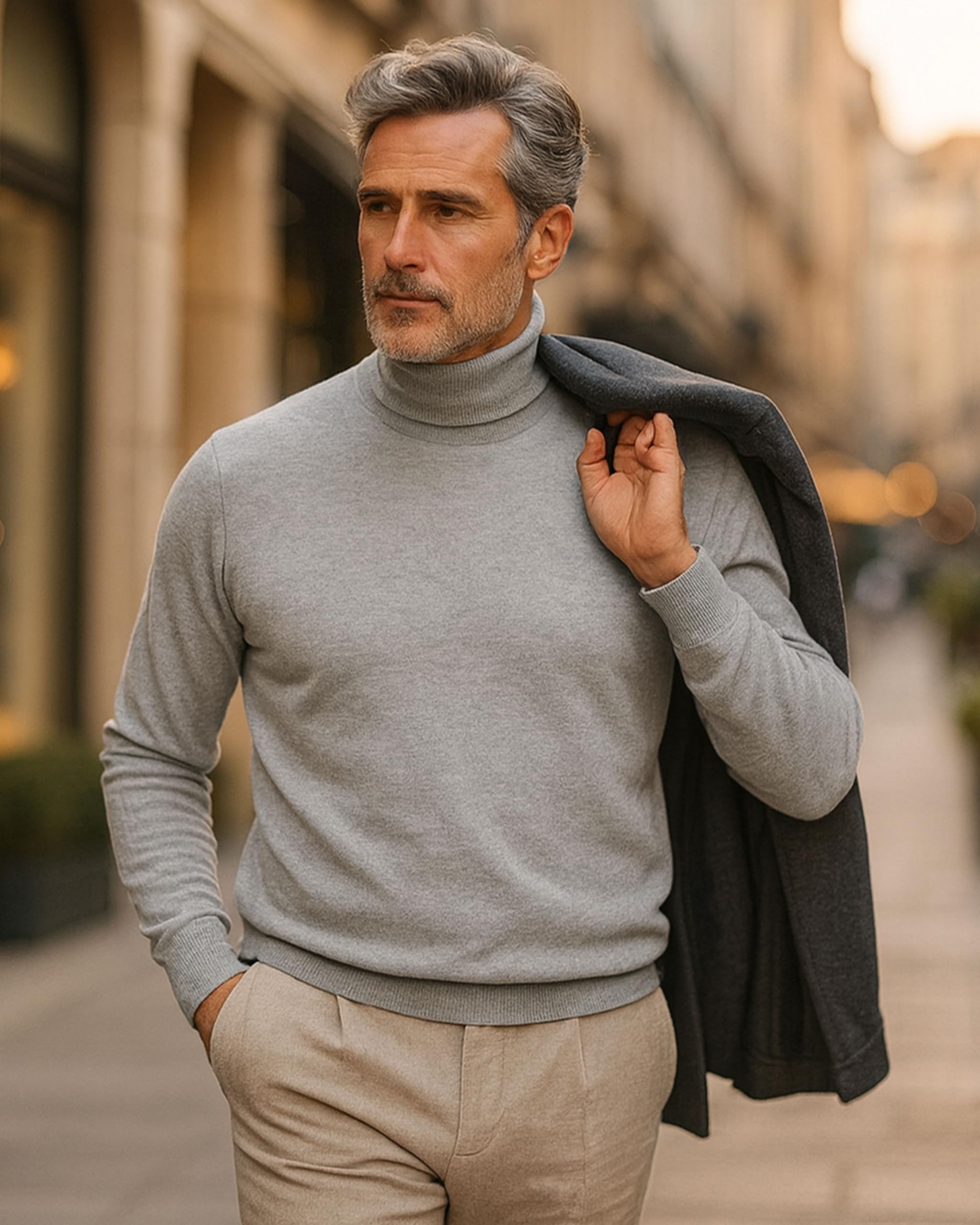 Cashmere Zone - Turtleneck Men's Winter Pullover Sweater Long Sleeve High Neck Warm Made of 5% Cashmere 25% Wool, 30% Viscose and 40% Polyamide