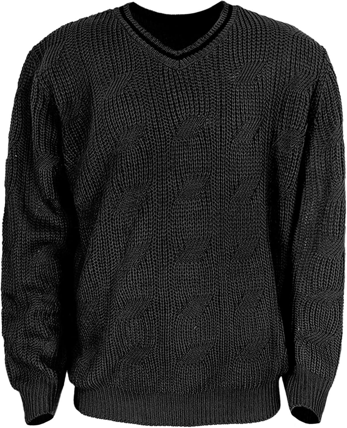 AIEOE Men's Knitted Sweater V-Neck Slim Fit Cable Knit Sweater