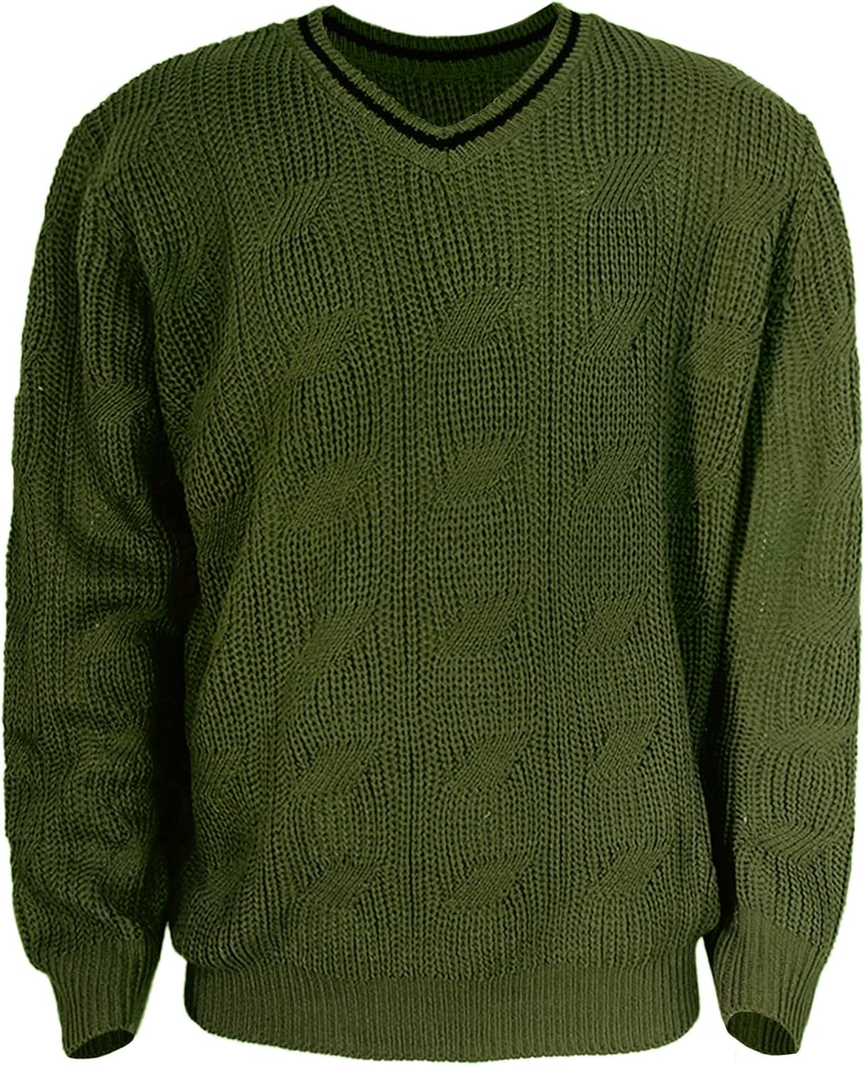AIEOE Men's Knitted Sweater V-Neck Slim Fit Cable Knit Sweater
