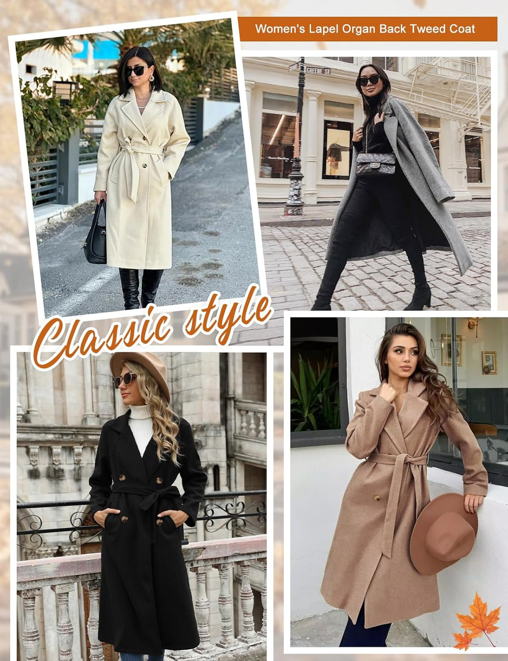 Yuson Girl Women's Winter Long Elegant Warm Coats Autumn Winter Lapel Double Breasted Classic Trench Coat with Belt and Pockets