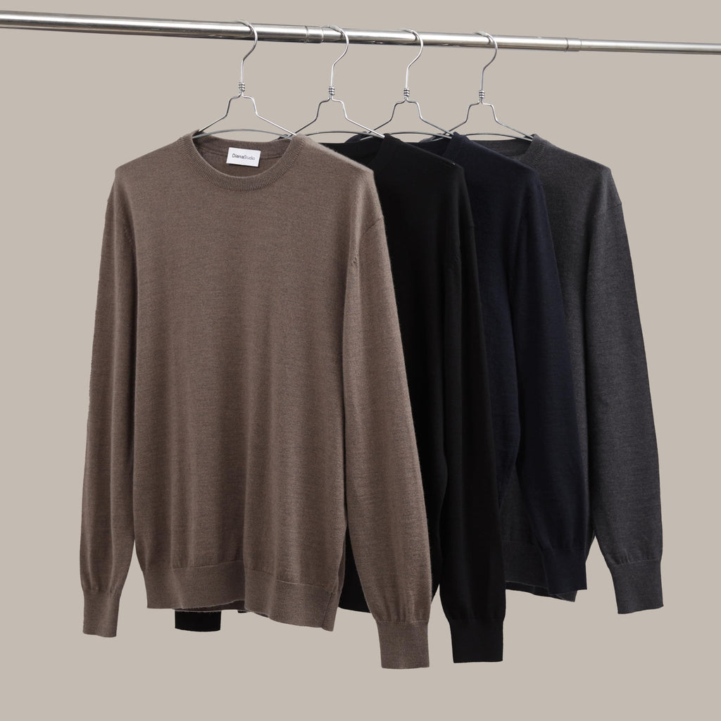 Men's Basic Crew Neck Sweater, 100% Merino Wool, Solid Colour, Long Sleeves, Regular Fit
