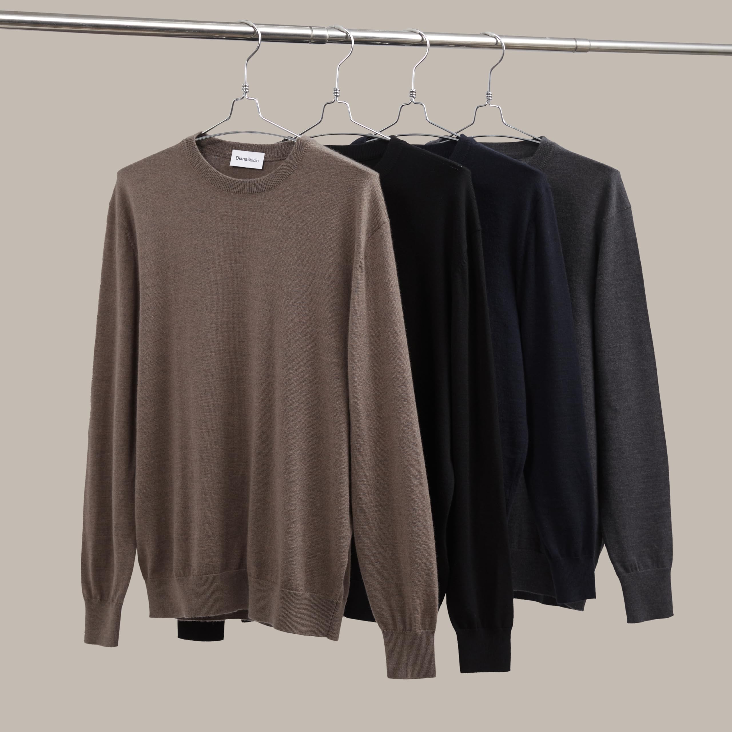 Men's Basic Crew Neck Sweater, 100% Merino Wool, Solid Colour, Long Sleeves, Regular Fit