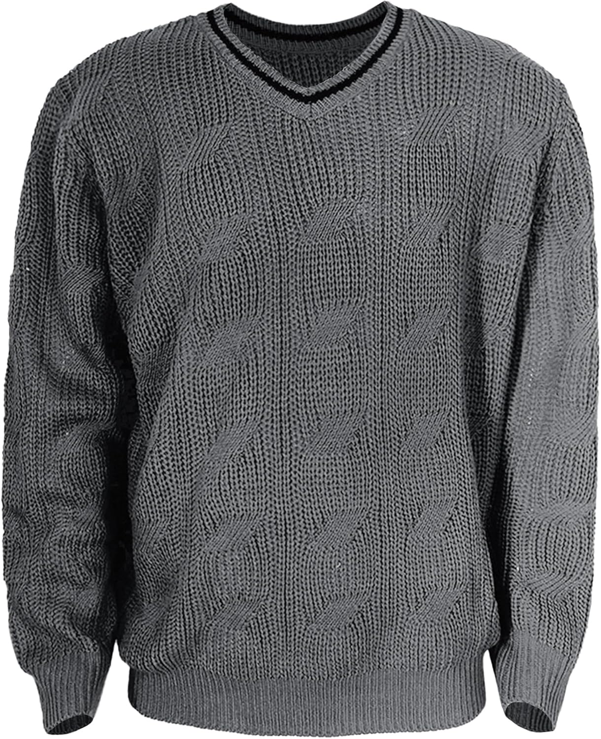 AIEOE Men's Knitted Sweater V-Neck Slim Fit Cable Knit Sweater