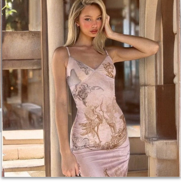 Temperament Elegant V-neck New Backless Fashion Simple Camisole Dress