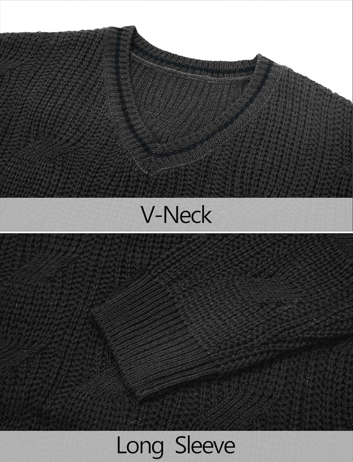 AIEOE Men's Knitted Sweater V-Neck Slim Fit Cable Knit Sweater