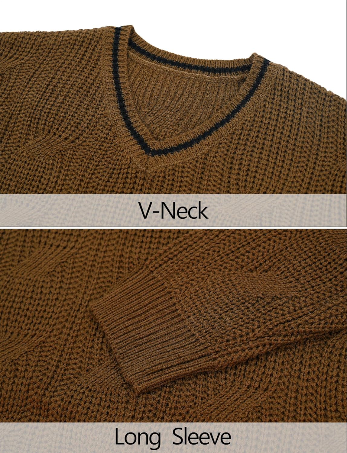 AIEOE Men's Knitted Sweater V-Neck Slim Fit Cable Knit Sweater