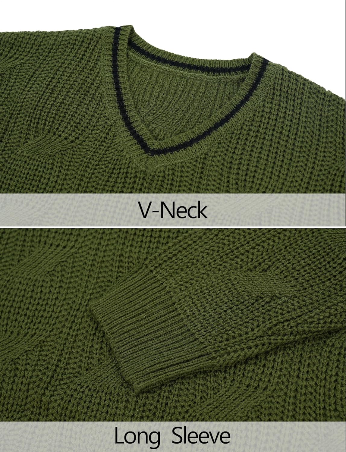 AIEOE Men's Knitted Sweater V-Neck Slim Fit Cable Knit Sweater