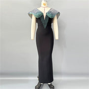 Summer New Bandage Elegant Socialite Beaded Waist Slimming Long Dress
